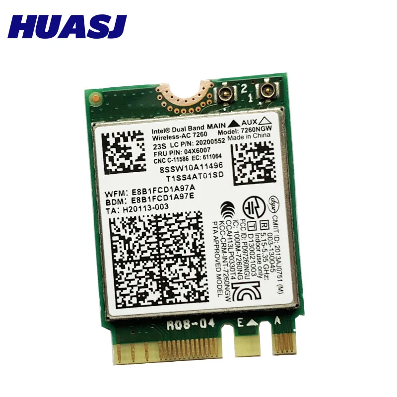 Сетевая карта Huasj Intel Wireless-AC7260 7260NGW AC 867M wifi BT 4 0 для Lenovo T440 X240 B40 B50 Y40 Y70 Y50 FRU 04X6007 |