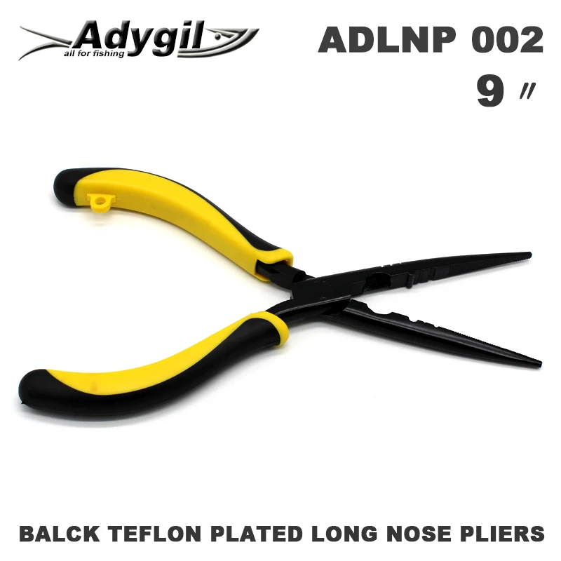 9 дюймовые черные плоскогубцы с длинным носом и ремешками для рыбалки ADLNP 002