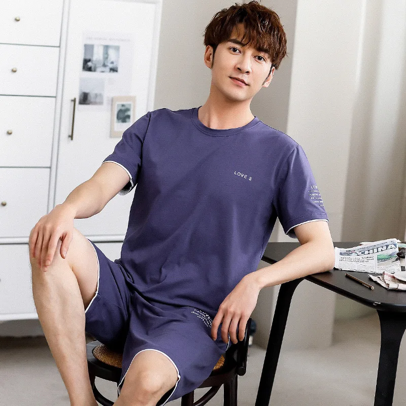 Cotton Letter Plus Size Pajamas Ensembles Homme Roupao Masculino Yellow O Neck Schlafanzug Casual Soft Loungewear Pyjama Short