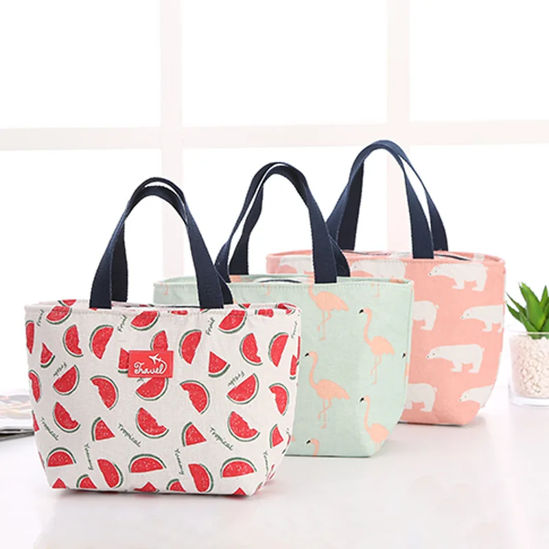 

New large capacity ice bag cotton linen fashion insulation bag waterproof portable bento bag insulation bag students lunch bag