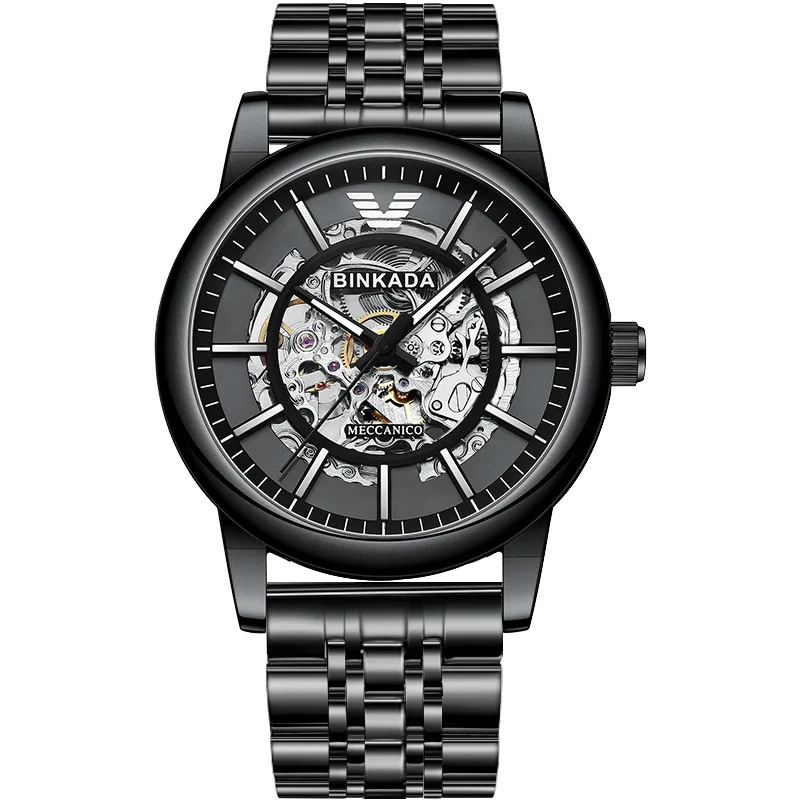 

Binkada 2021 Luxury Mechanical Men's Watch Stainless Steel Hollow Waterproof Fashion Business Men's Luminous