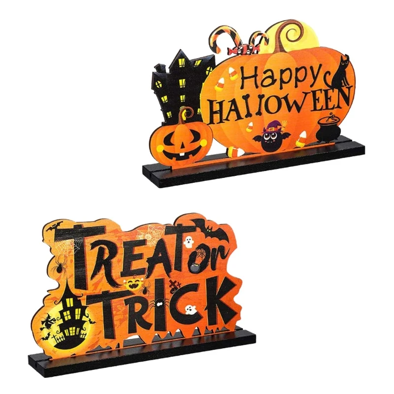 

Happy Halloween Standing Decoration Wooden Trick Sign Table Topper Tier Tray Centerpieces Party Room Decor