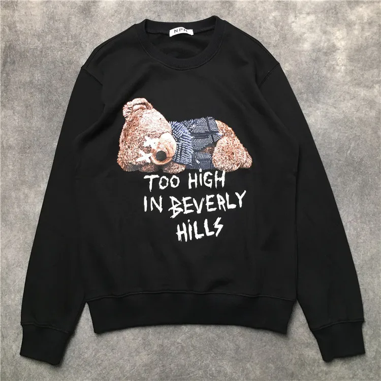 

New luxury Men Novelty Too High Bear Cotton Hoodies Sweatshirts velvet Cotton Drake Thicken Fleece pullover Thicken E11