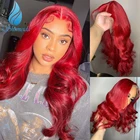 Перуанские передние парики красного цвета с предварительно отобранными волосами, 150% плотность, волнистые человеческие волосы Remy для женщин