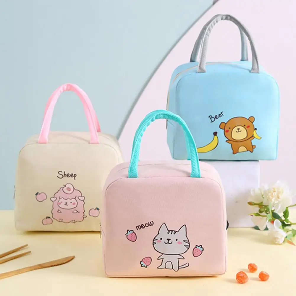 

Exquisite Edging Novel Handle Zipper Design Lunch Pouch Fabric Food Case Bag Practical for Home