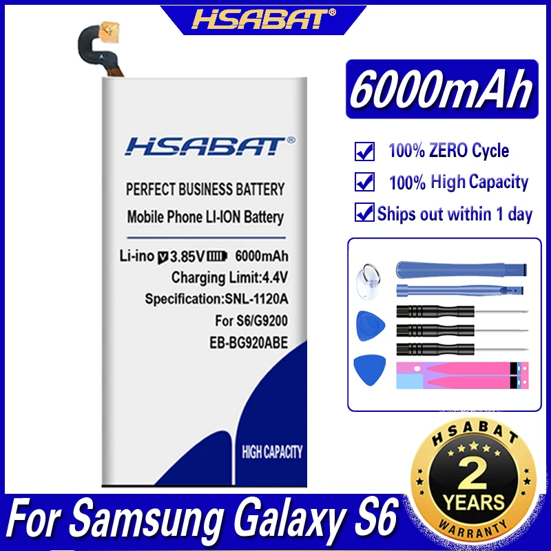 HSABAT 6000 мА/ч EB BG920ABE батарея для Samsung Galaxy S6 SM G920 G9200 G920f G920i G920A G9208 G9209 G920V G920T