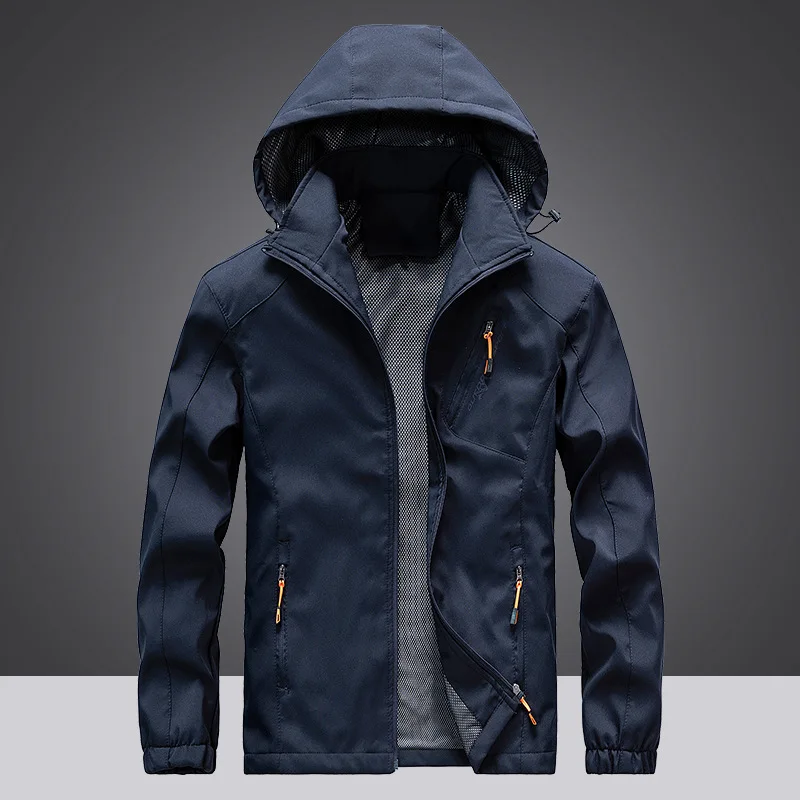 Мужская ветрозащитная быстросохнущая однотонная водонепроницаемая куртка с