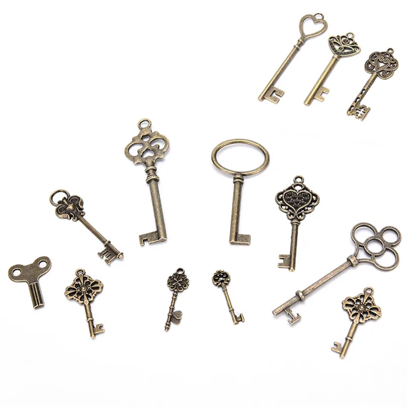 Античный винтажный Бронзовый Скелет ключи Элегантное сердце бант ожерелье кулон