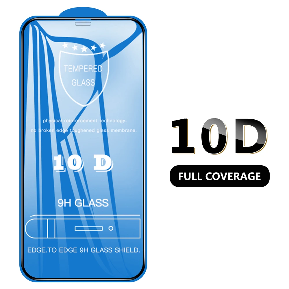 

10D Screen Protector For iPhone 12 11 Pro Max 12 Mini Full Cover Protective Glass on For iPhone 7 8 Plus XR X XS Max Glass Film
