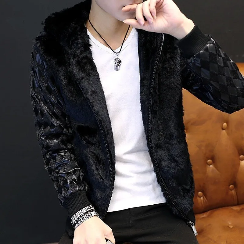 Мужская зимняя куртка с капюшоном из искусственного меха в рубчик | одежда