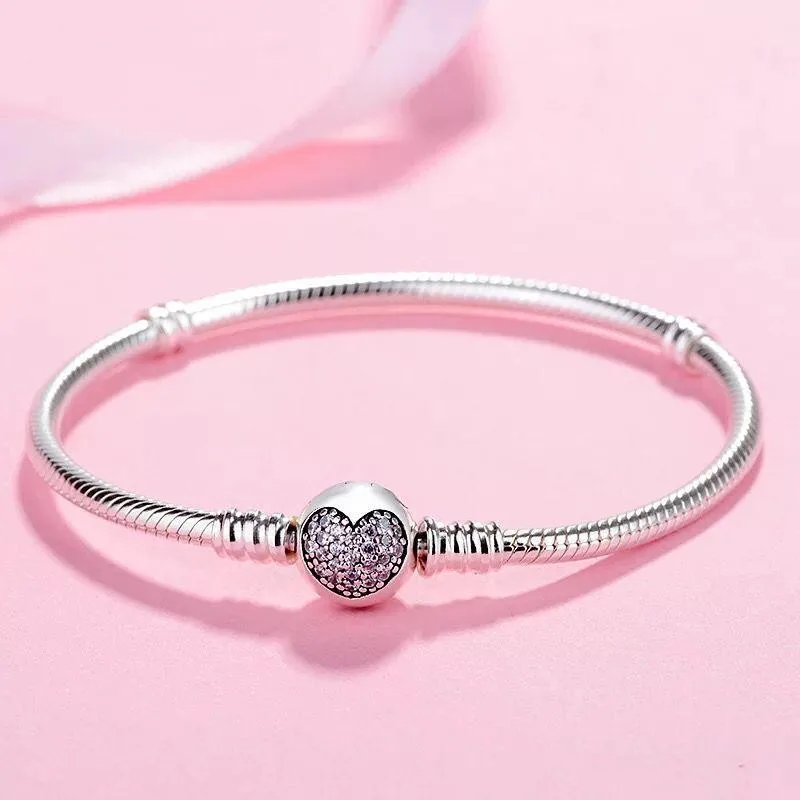 

2020 New 925 Sterling Silver Pan Fashionable Heart-shaped Flowers With Crystal Bracelet Fit Bead Charm Diy Europe Jewelry