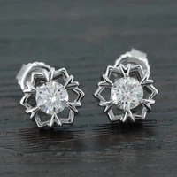 trendy real 0 5 carat d color moissanite flower earrings for women 925 silver certified moissanite female stud earrings gift