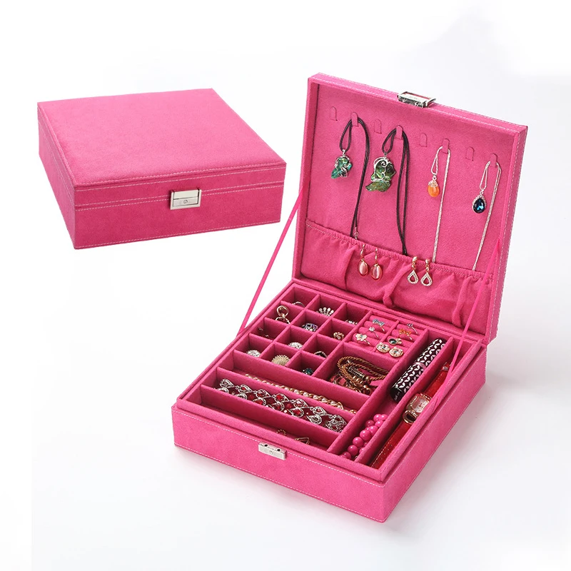 Новинка шкатулка для женских сережек большое пространство замша деревянное