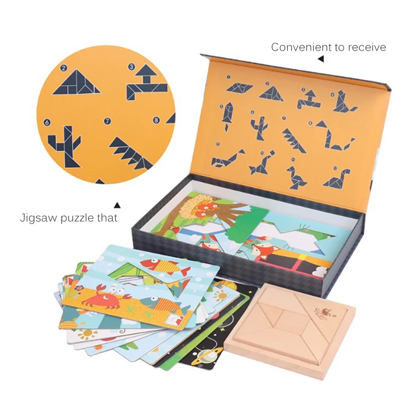 

Montessori Toys Children Wooden Tangram Puzzle Tangram Children 3D Jigsaw Puzzle Baby Wooden Montessori Educational Toy