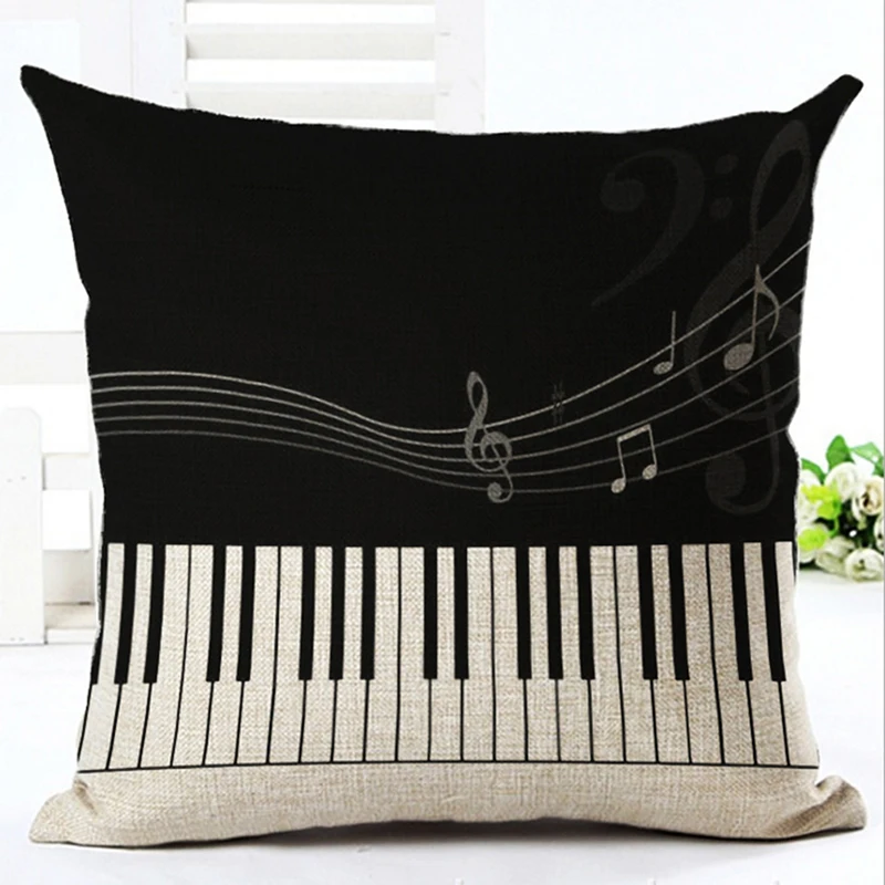 Retro Note Cover Creative Vintage Musical Notes Decorative Pillowcase Cotton Linen Piano Pillow Case For Sofa | Дом и сад