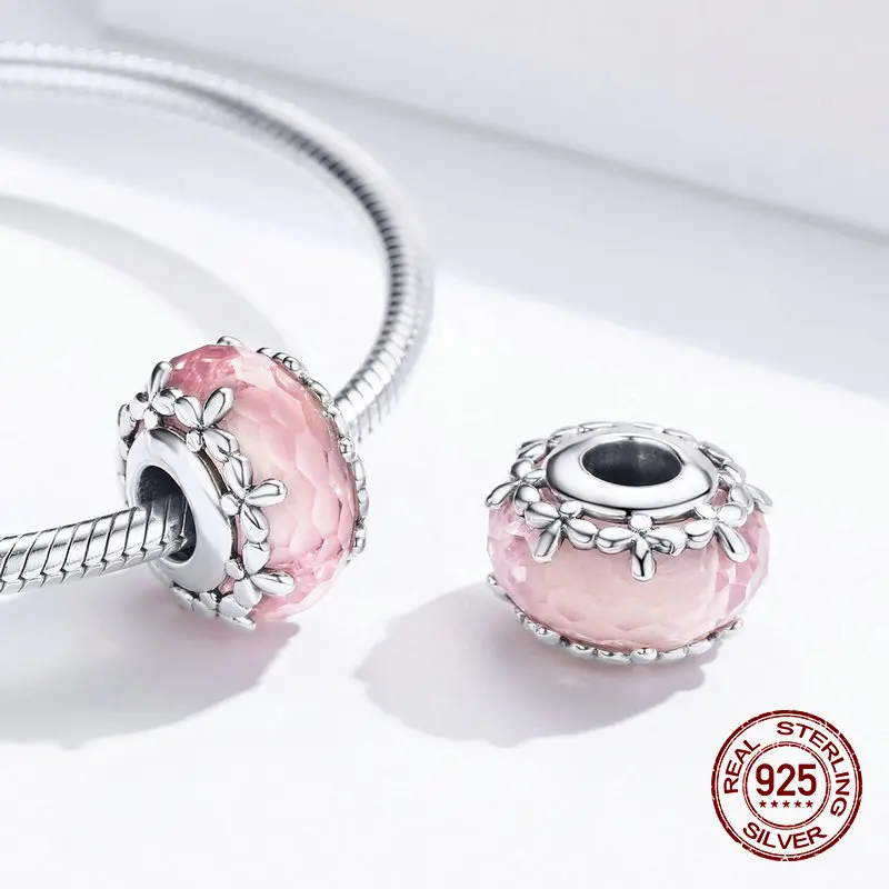Womak fit Pandora браслет Шарм Стекло Круглые Цветочные бусины для женщин Мода 925 пробы серебряные ювелирные изделия изготовление