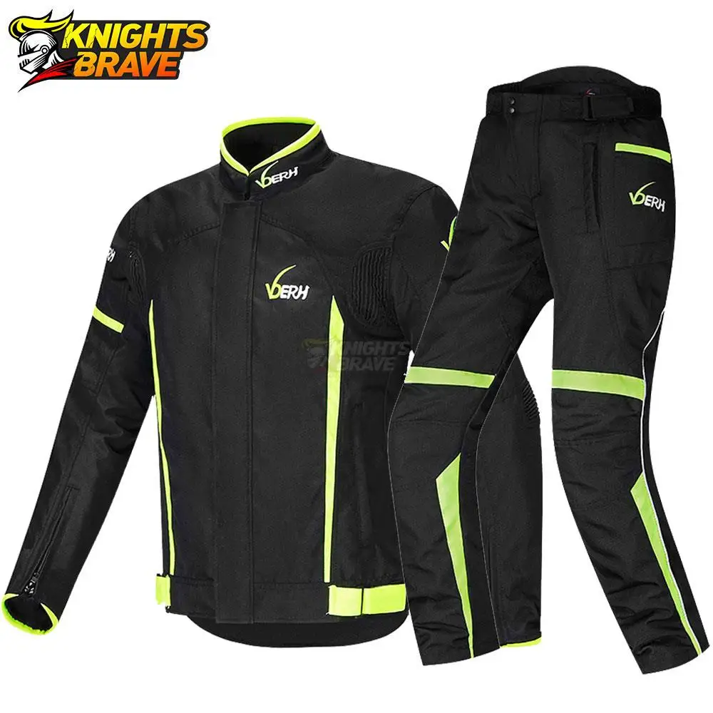 VOERH Motorcycle Jacket Set Men Moto Protection Windproof Waterproof Motorbike Riding Jacket + Pants Set Body Armor For 4 Season