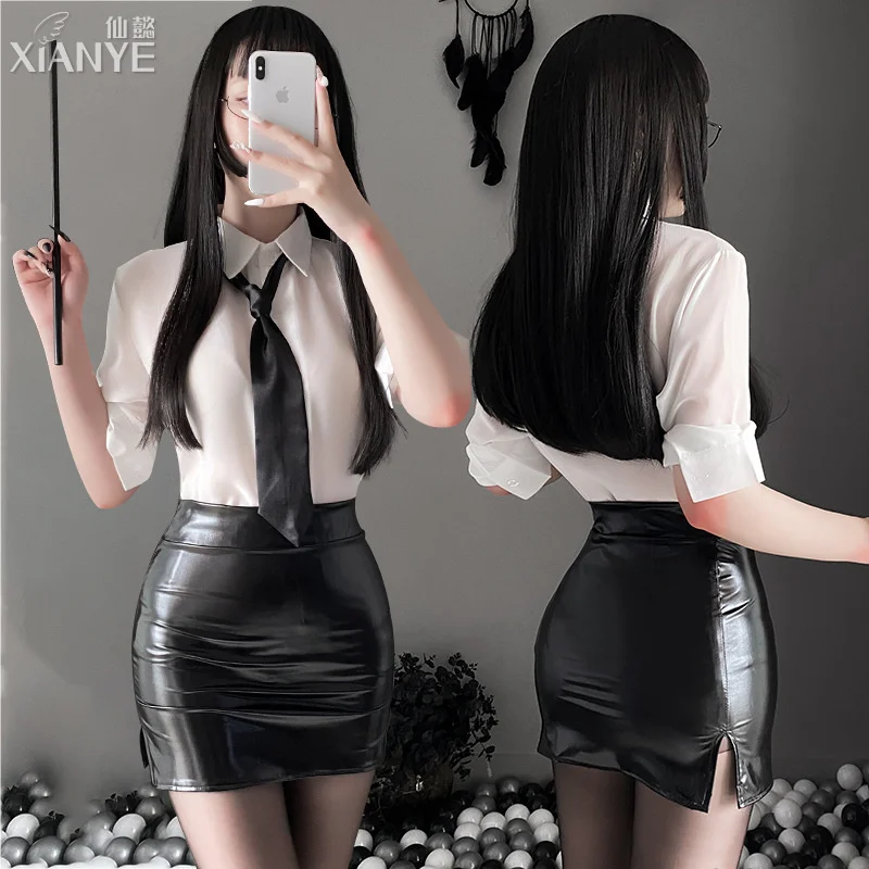 

Sexy Underwear Female Secretary Uniform Temptation Role Play Teacher Shirt Leather Skirt Sexy Suit Exotic Suit