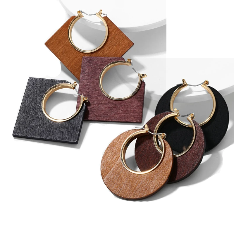 Женские серьги-подвески из натурального дерева геометрические серьги-капли