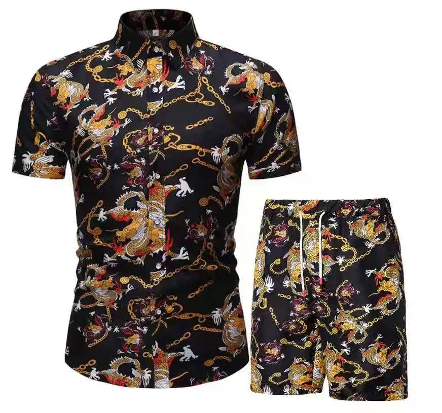 

Мужские комплекты, красивый летний мужской повседневный костюм, Корейская версия, тонкая рубашка с коротким рукавом, Мужской пляжный костю...