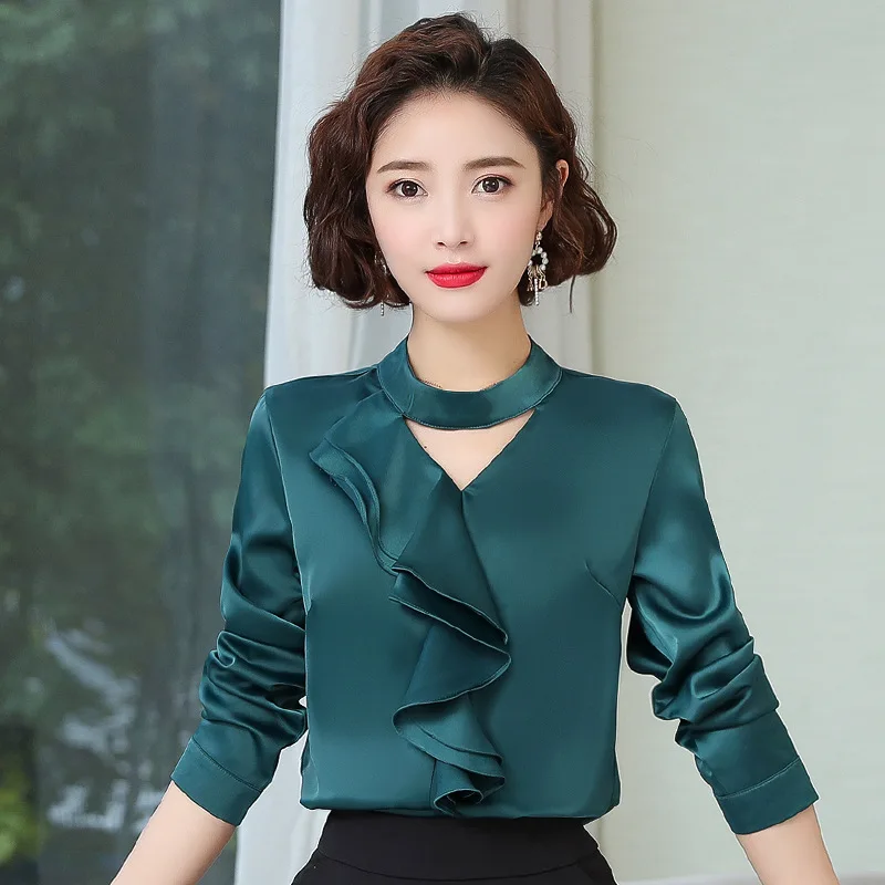 

Fashion Women Chiffon Blouses OL Shirts Elegant Ruffled Collar Office Lady Spring Shirt 2021 Casual Tops Female Clothing