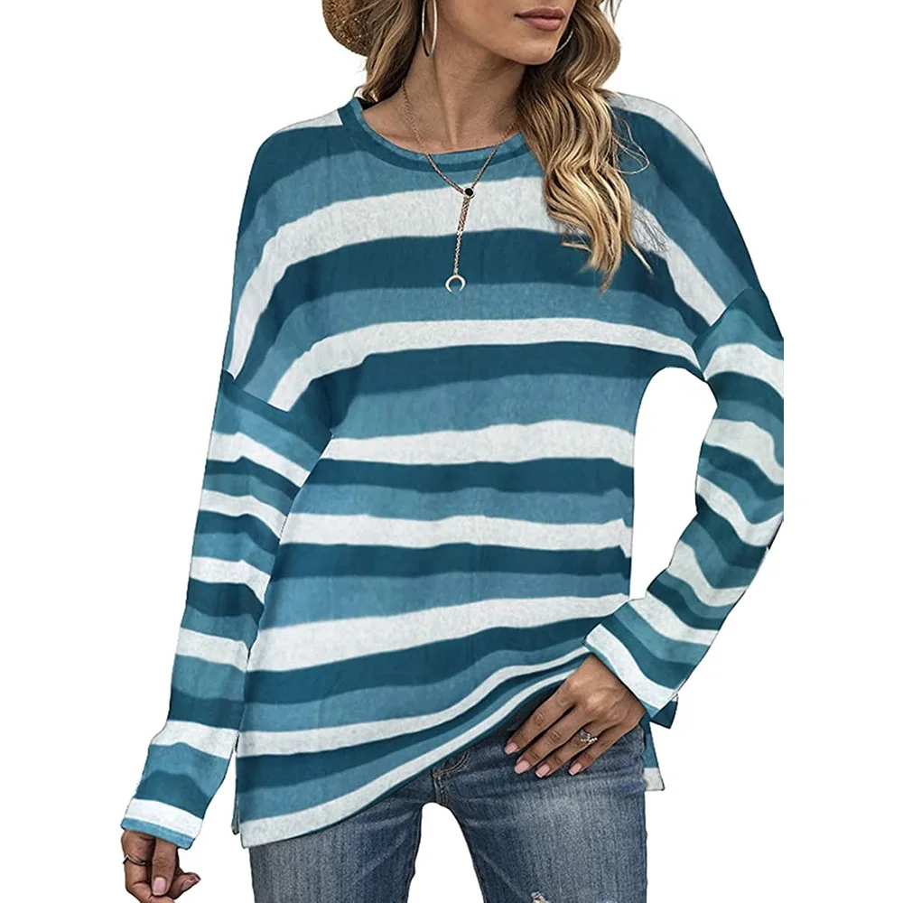 

New Color Striped Cotton T-Shirt Women O-Neck Long Sleeved 2022 Spring Autumn Fashion Top Female Harajuku Casual Clothing
