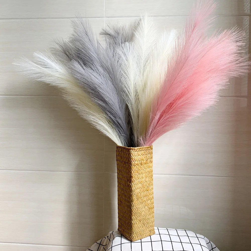 Pampas Grass Decor Artificial Flowers Fake Bouquets White Grey Pink 80cm Wedding Home Christmas Decorations Reed Woven Vase
