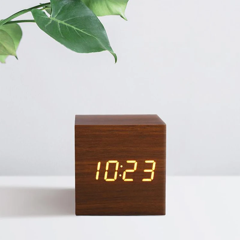 Светодиодный Настольные часы с текстурой древесины цифровые электронные