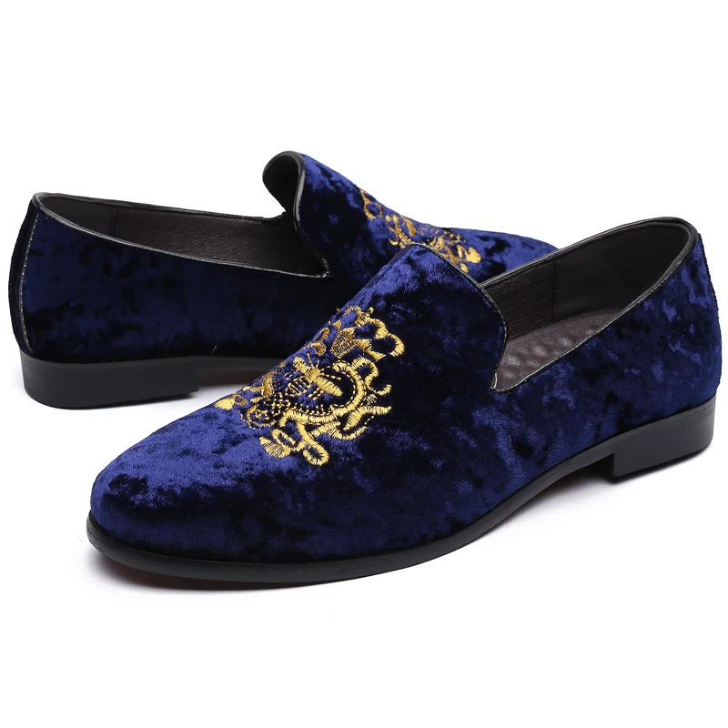 Men's Suede Soft Penny Loafers Embroidered Design Flat Slip-On Formal Men's Velvet Loafer Dress Shoes Size 6~13 chaussure homme