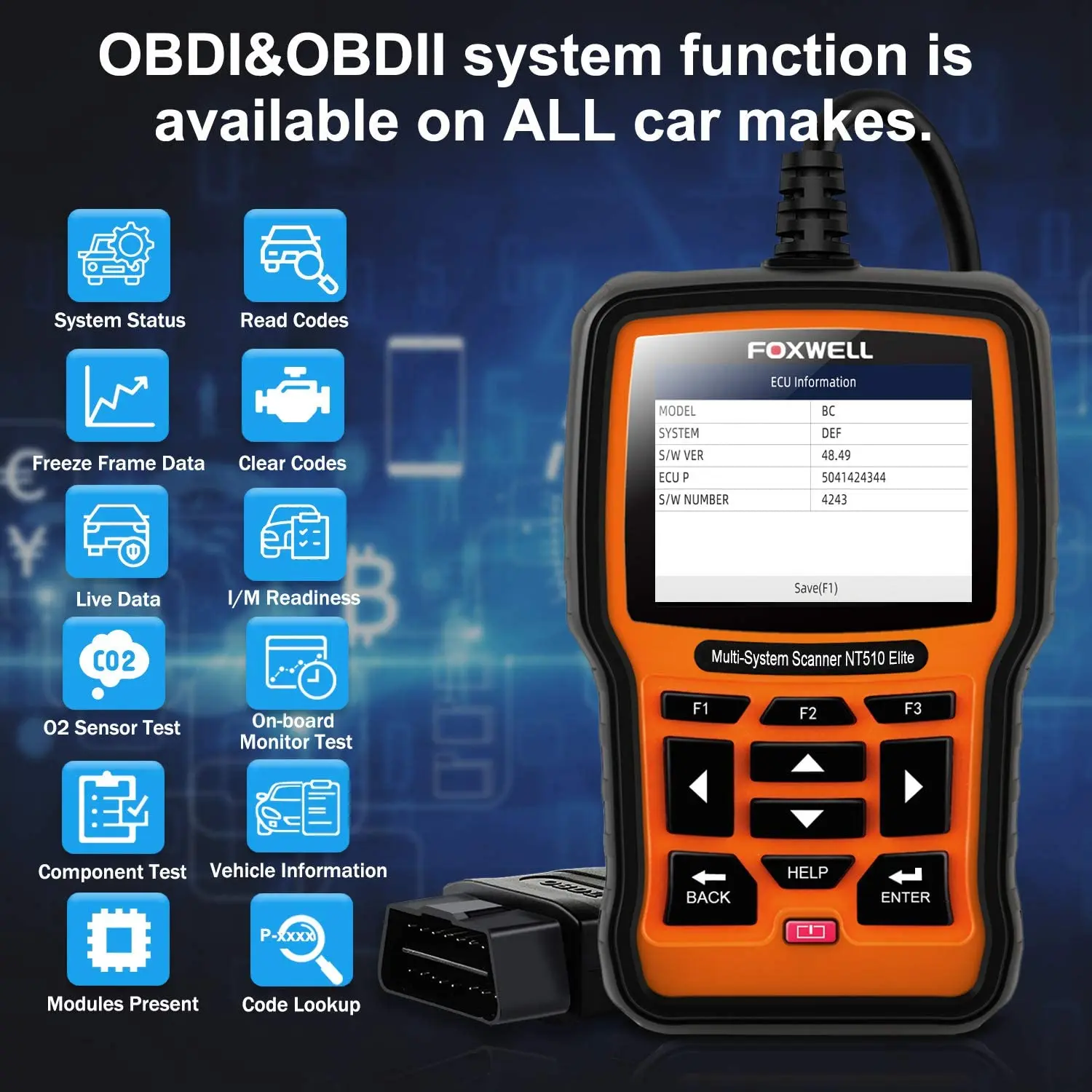 Сканер FOXWELL NT510 Elite OBD2 с полной системой автомобильный диагностический