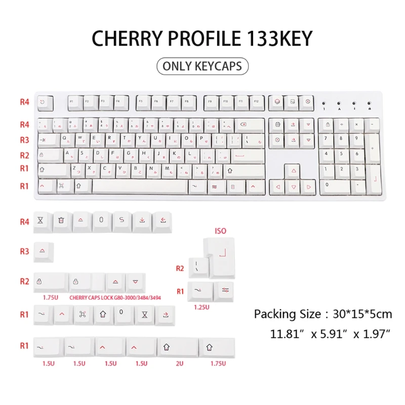 

H7JA 133Keys PBT Keycaps Cherry Profile DYE-SUB Keycap for cherry MX Switch Mechanical Keyboard Japanese Characters Keycap
