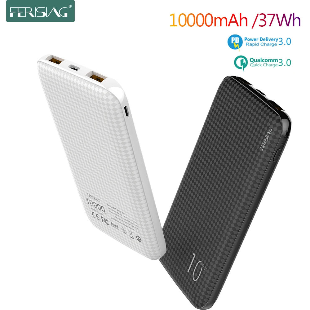 FERISING PD Dual USB + Type C PowerBank 10000 мАч портативное Внешнее зарядное устройство QC 4 0 3 для