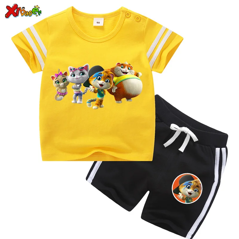 

Children Clothing Sets Summer Boys Clothing Cartoon Cute 44 Cool Cats T Shirt Kids Clothes Sport Casual Toddler Baby 2 Pcs Suits