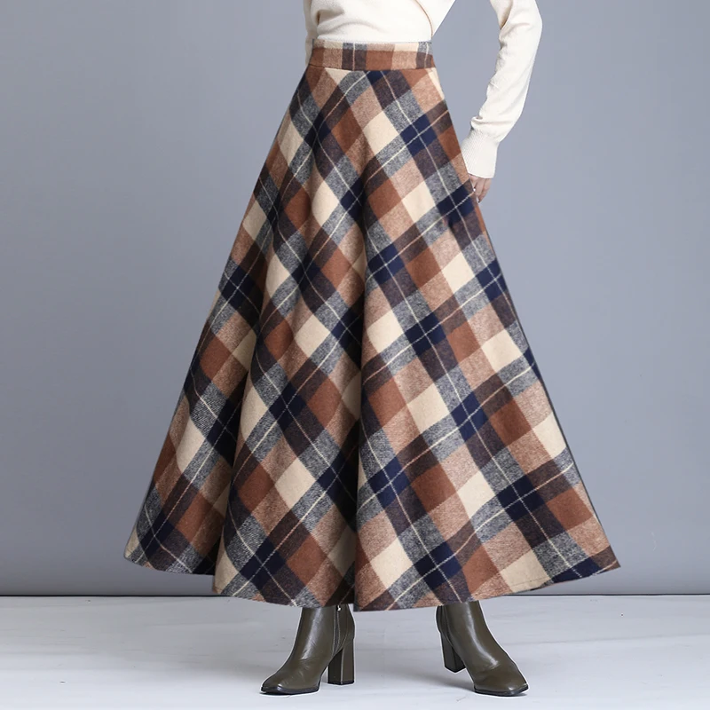 

Limiguyue Long Plaid Skirt Women Autumn Thicken Warm Winter Skirts Elegant Korean Style Fashionable High Waist Plus Size K657