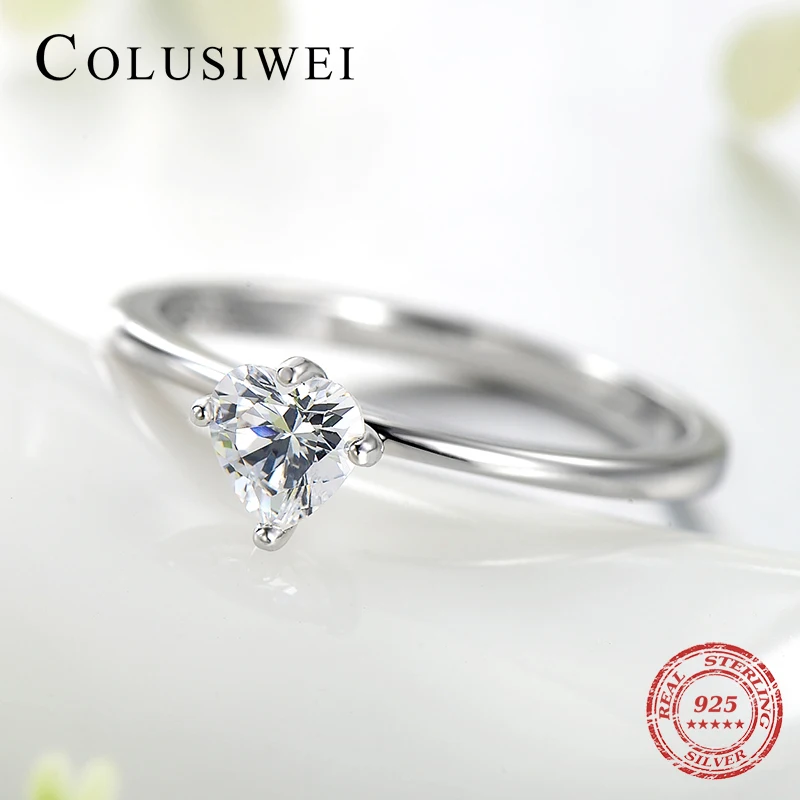 Colusiwei серебро 925 пробы Сверкающее Сердце прозрачный CZ Анель женские кольца на
