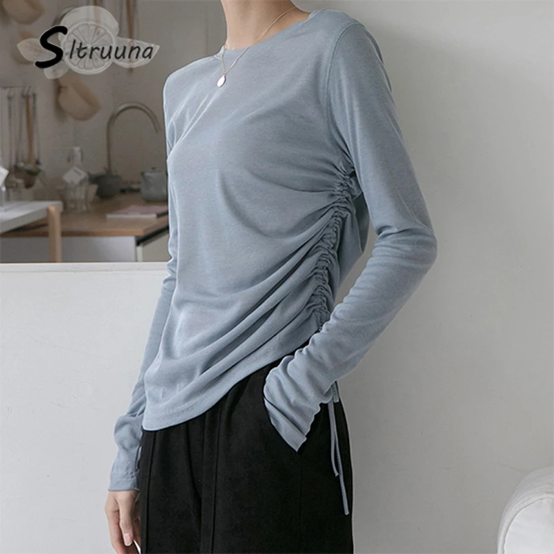 Sitruuna осенняя Женская шикарная футболка винтажная мягкая женская с длинным