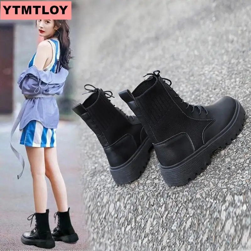 Кожаные женские Ботинки Martin модная зимняя теплая обувь мотоциклетные ботинки на