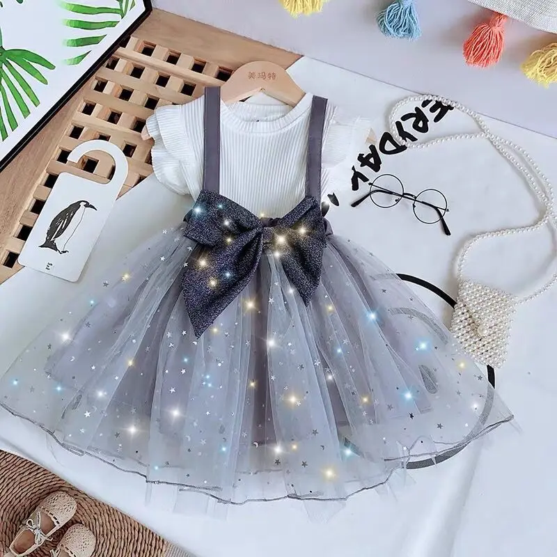 

Girl Outfit Set Kids White Top + Sparkling Vest Dress Sets Big Bow Babygirl Clothes Kids Fashion Girls 2020 Toddler Outfits Girl