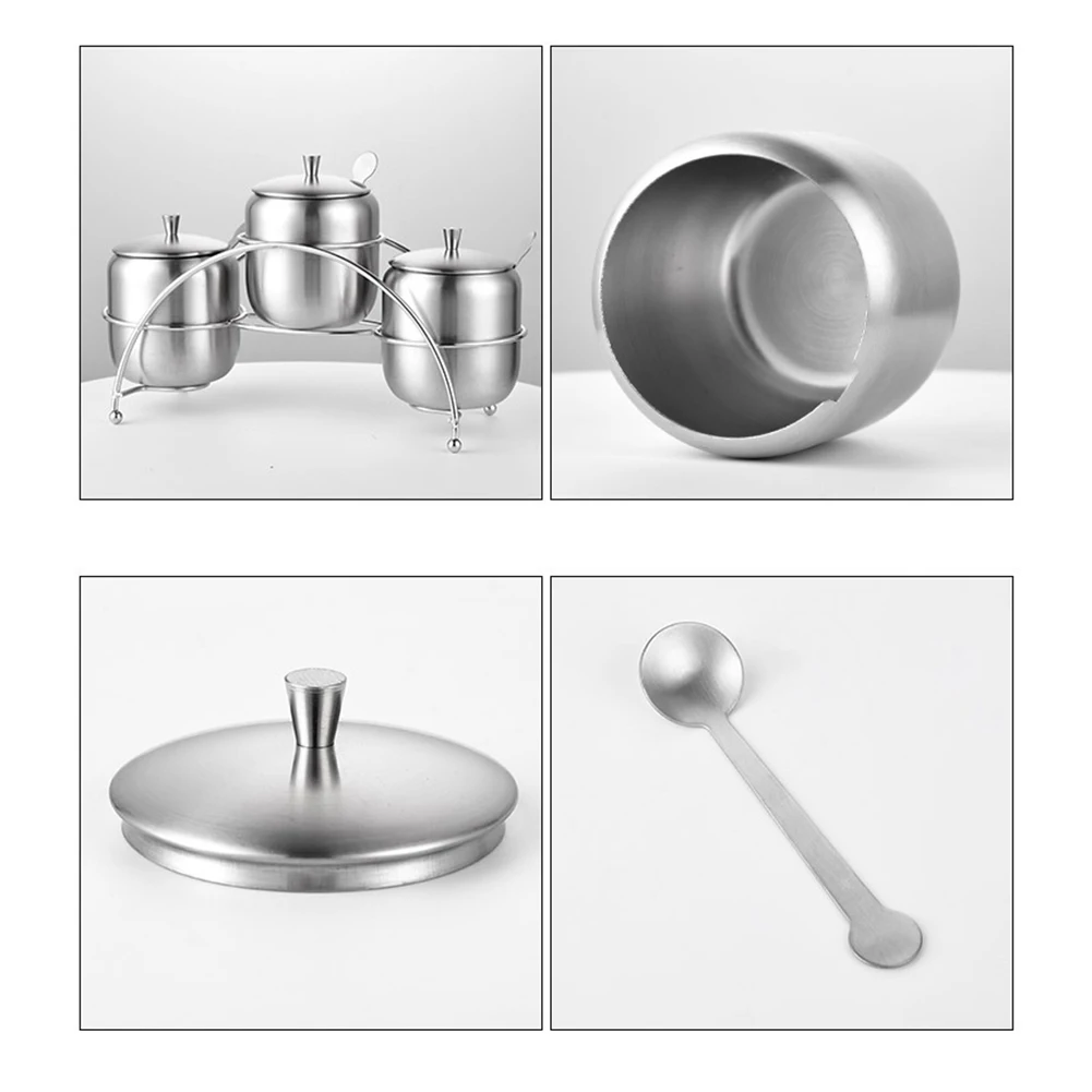 Household Sugar Bowl Coffee Salt Storage Silver Seasoning Jar Small Durable With Lid Spoon Kitchen Stainless Steel Condiment Pot | Дом и сад