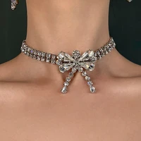 2021 ins shiny crystal bowknot tassel choker necklaces for women luxury rhinestone 2 rows clavicle chain collar necklace jewelry