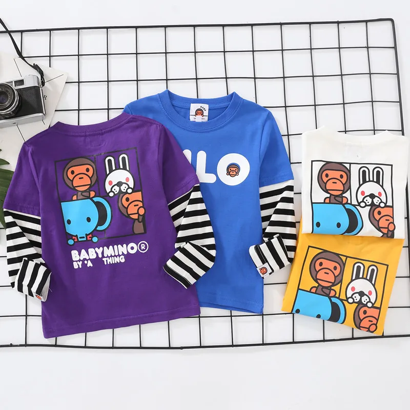 

New Kids Boy Girls Cartoon Back Animal Zoo Pattern Hip Hop Tops Long Sleeve Shirt Casual T-Shirts