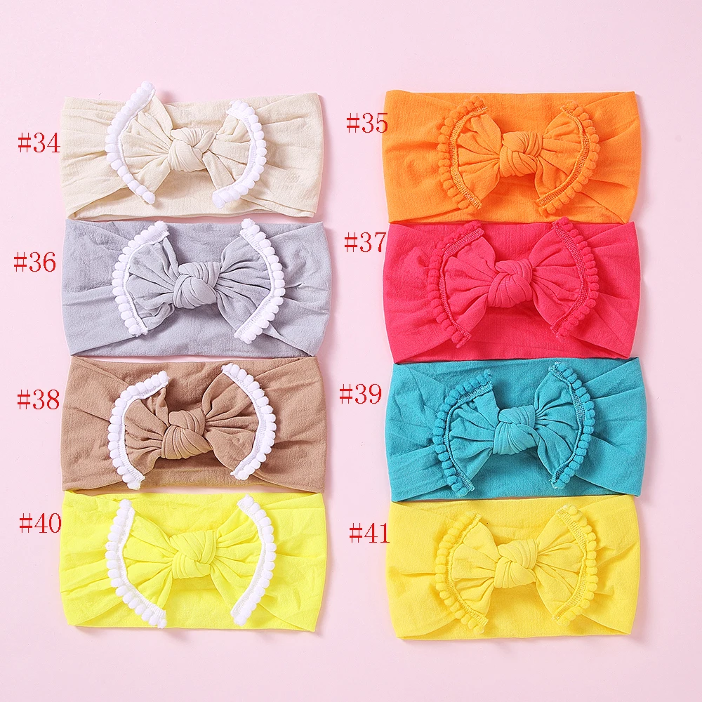 Широкие нейлоновые повязки на голову с помпоном для новорожденных 15 шт./лот