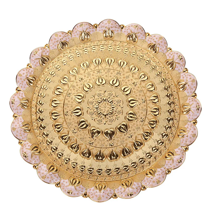 

Luxury Silver / Gold Charger Plate Metal Tray 35 CM/ 13.8" Round Nut Plates/ Sweet/ Cake For Home Christmas Party Decoration
