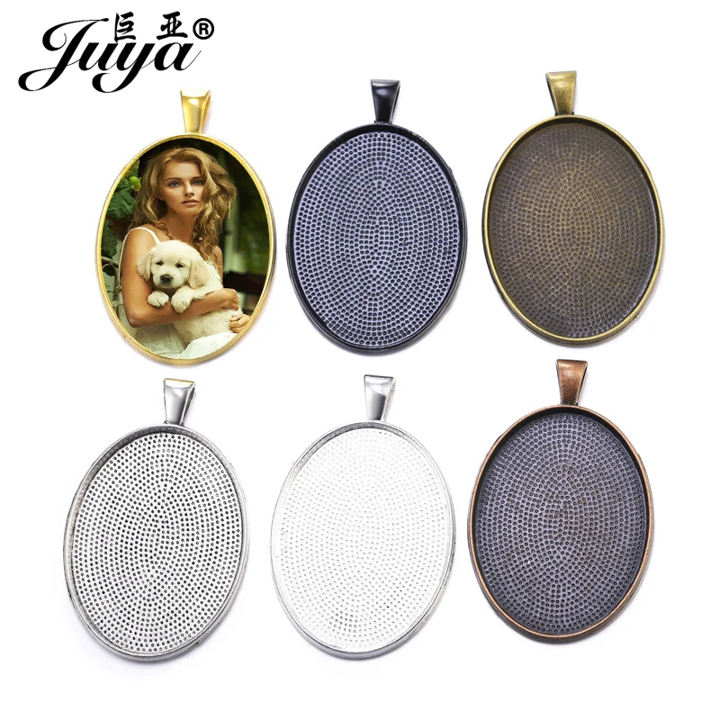 

60PCS Oval Big Pendant Cabochon Base Settings Blank Alloy Trays DIY Jewelry Making For Necklaces Findings Handmade Accessories