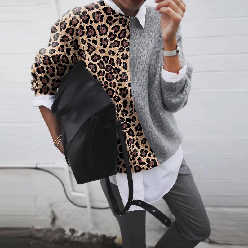 Женский свитер с леопардовым принтом вязаный длинным рукавом XXL | Женская одежда