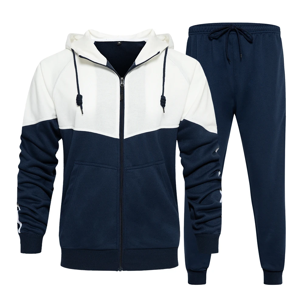 2022 New Men Sets Fashion Sporting Suit Patchwork Zipper Sweatshirt +Sweatpants Mens Brand Clothing 2 Pieces Slim Tracksuit |