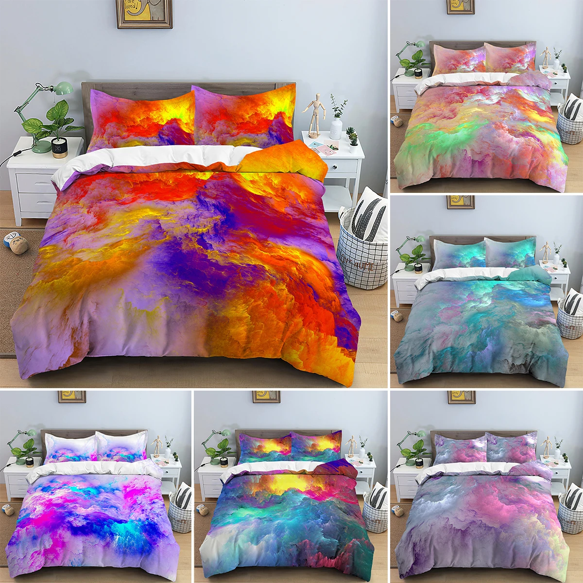 

New Fashion 3D Gorgeous Clouds Sea Pattern 2/3Pcs Duvet Cover Set Quilt Cover With Pillow Case Bedding Sets For Double Bed