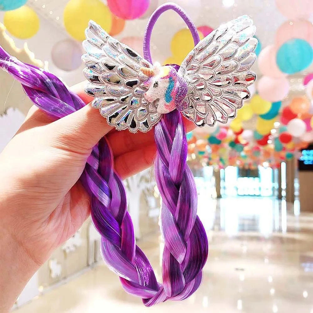 

Children Cartoon Unicorn Color Wig Rope Headdress Girl Baby Twist Braid Head Rope Princess Hair Ring