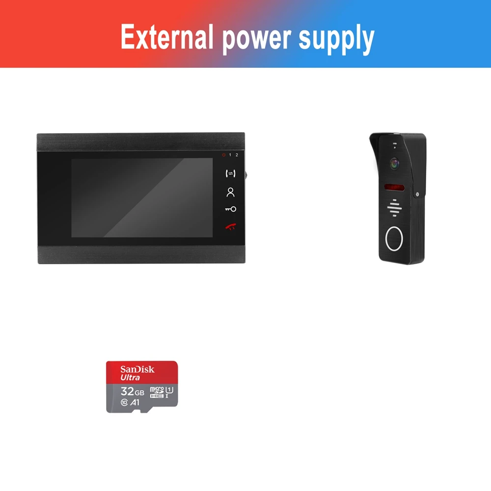External power DragonsView проводной видеодомофон для домашнего домофона 1200 ТВЛ дверной Звонок камера с детектором движения видео запись 32G карта памяти - Цвет: External power