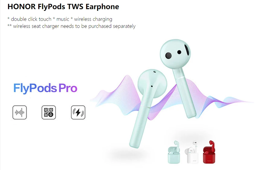 Huawei Honor Flypods True Pro Беспроводные наушники с управлением крана Беспроводная зарядка Bluetooth 5,0 водонепроницаемый IP54 пылезащитный Android IOS